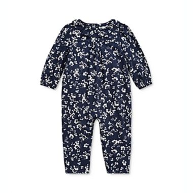 Ralph Lauren Baby Girl's Floral Long Sleeve Romper Thames Floral Blue Size 18  Months | buybuy BABY