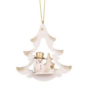 Alexander Taron 3.5" Gold and White Tree With A Snowman Collectible Christian Ulbricht Ornament