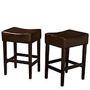 Contemporary Home Living Set of 2 Brown Contemporary Studded Backless Counter Stools 25.5"