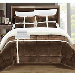 Chic Home Chloe Plush Microsuede Soft & Cozy Sherpa Lined 7 Pieces Comforter Bed In A Bag Set - King 104