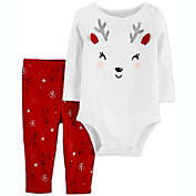 Carter&#39;s Baby Girl&#39;s 2 Pc Cotton Reindeer Bodysuit & Leggings Set Red Size 18 Months