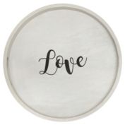 Elegant Designs Decorative 13.75" Round Wood Serving Tray with Handles, "Love"