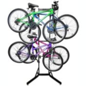 RaxGo Bike Garage Storage Rack, 4 Bicycle Garage Floor Stand, Adjustable, Freestanding, Adjustable Hooks, For Mountain & Road bicycles, Universal For Indoor Use