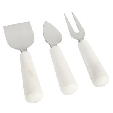 Laurie Gates California Designs Marble and Stainless Steel 3 Piece Cheese Knife Set in White. View a larger version of this product image.
