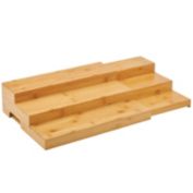 mDesign Bamboo Expandable Kitchen Cabinet, Pantry Spice Rack - Natural Wood