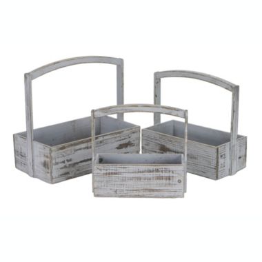 Cheungs Home Decorative White Washed Rectangular Wooden Storage Containers with Raised Center Handles - Set of 3. View a larger version of this product image.