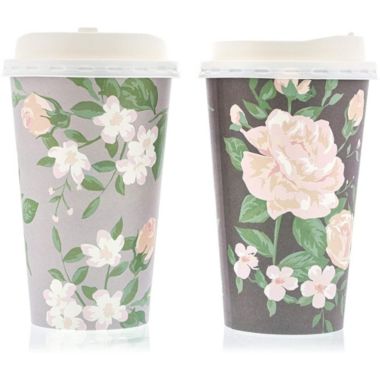 Blue Panda 48 Pack Disposable 16 oz To Go Paper Coffee Cups with Lids for Floral Party Supplies, Wedding Shower (4 Pastel Colors). View a larger version of this product image.