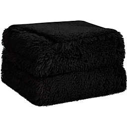 PiccoCasa Shaggy Faux Fur Breathable Blanket - Soft Warm Reversible Solid Sherpa Reverse Throw Blanket for Sofa, Couch and Bed - Luxury Plush Fluffy Fleece Blankets As Gifts (60x80 Inch, Black)