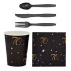 Alternate image 3 for Blue Panda 170 Piece 70th Birthday Party Supplies, Black and Gold Dinnerware Set with Plates, Napkins, Cups, Cutlery, Tablecloth and Banner (Serves 24)
