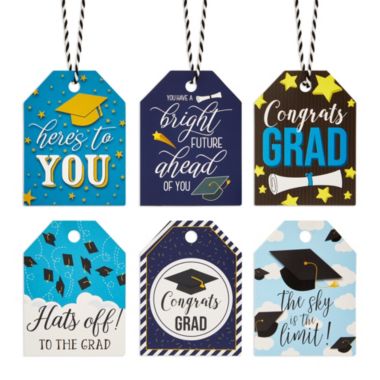 Blue Panda Gift Tags with String for Graduation Gifts, 2022 Congrats Grad (6 Designs, 120 Pieces). View a larger version of this product image.