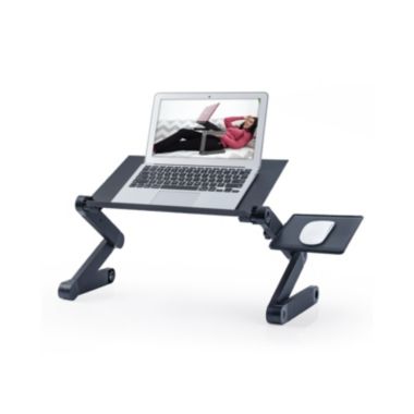 RAINBEAN Adjustable and Foldable Portable Laptop Stand with Mouse Pad in Black. View a larger version of this product image.