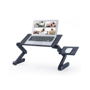 RAINBEAN Adjustable and Foldable Portable Laptop Stand with Mouse Pad in Black. View a larger version of this product image.