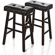 Legacy Decor Set of 4 Counter Height Stools Espresso Wood Tufted Faux Leather Finish