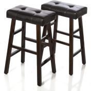 Legacy Decor Set of 4 Counter Height Stools Espresso Wood Tufted Faux Leather Finish