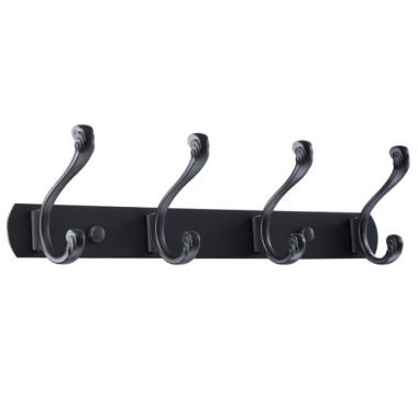 Unique Bargains Wall Mount Coat Hook Rack Hanger with 4 Retro Hooks, Stainless Steel Jackets/Coats/Hats/Scarves Towel Hanger with Screws, Black A, 13.8" x 2.8" x 3.7"(L*W*H). View a larger version of this product image.