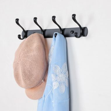 Unique Bargains Wall Mount Coat Hook Rack Hanger with 4 Retro Hooks, Stainless Steel Jackets/Coats/Hats/Scarves Towel Hanger with Screws, Black A, 13.8" x 2.8" x 3.7"(L*W*H). View a larger version of this product image.