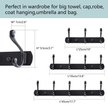 Unique Bargains Wall Mount Coat Hook Rack Hanger with 4 Retro Hooks, Stainless Steel Jackets/Coats/Hats/Scarves Towel Hanger with Screws, Black A, 13.8" x 2.8" x 3.7"(L*W*H). View a larger version of this product image.