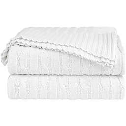 PiccoCasa Textured Solid Cable Knitted Cotton Blankets, 50