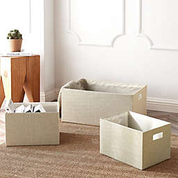Home Outfitters S/3 Faux Linen Covered Cardboard Rect Storage Bins, Beige
