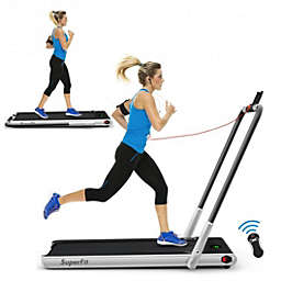 Costway 2-in-1 Folding Treadmill with Remote Control and LED Display-Silver