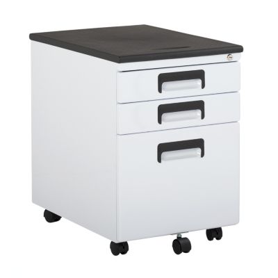 Calico Designs 3 Drawer Metal Rolling File Cabinet with Locking Drawers - White/Black