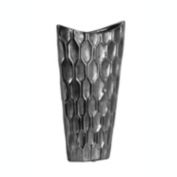 Urban Trends Collection Ceramic Oval Vase with Embossed Honeycomb Design Body and Tapered Bottom Small Metallic Finish, Silver