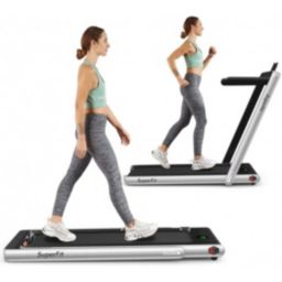 Costway 2 in 1 Folding Treadmill with Bluetooth Speaker Remote Control-Silver