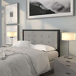 Emma + Oliver Full Size Upholstered Metal Panel Headboard in Tufted Light Gray Fabric