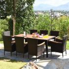 Alternate image 1 for Costway 9 Pieces Patio Rattan Dining Set with Stackable Chairs Cushioned and Acacia Wood Table Top