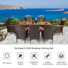 Alternate image 2 for Costway 9 Pieces Patio Rattan Dining Set with Stackable Chairs Cushioned and Acacia Wood Table Top