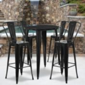 Emma + Oliver Commercial 30" Round Black Metal Indoor-Outdoor Bar Table Set-4 Cafe Stools