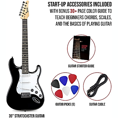 LyxPro 39&quot; CS Series Electric Guitar Stratocaster Kit for Beginner, Intermediate & Pro Players with Guitar, Amp Cable, 6 Picks & Learner&#39;s Guide   Solid Wood Body, Volume/Tone Controls, 5-Way Pickup. View a larger version of this product image.