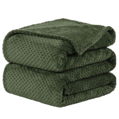 PiccoCasa Flannel Fleece Bed Blankets and Throws for Sofa, Soft Warm Microfiber Blanket, Mesh Fuzzy Plush 330GSM Lightweight Decorative Solid Blankets for Bed 90"x90" Army Green