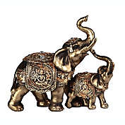 FC Design 6"W Gold Thai Elephant and Baby with Trunk Up Statue Feng Shui Decoration Religious Figurine