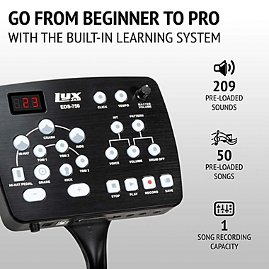 LyxJam 7-Piece Electronic Drum Set, Adult Professional Electric Drum Set with Kick Pad & Drum Sticks. View a larger version of this product image.