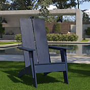 Flash Furniture Sawyer Modern Commercial All-Weather Poly Resin Wood Adirondack Chair in Navy