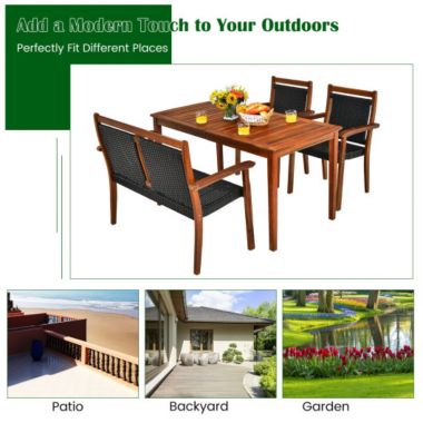 Slickblue 4 Pieces Patio Rattan Dining Furniture Set with Acacia Wood Frame Chair. View a larger version of this product image.