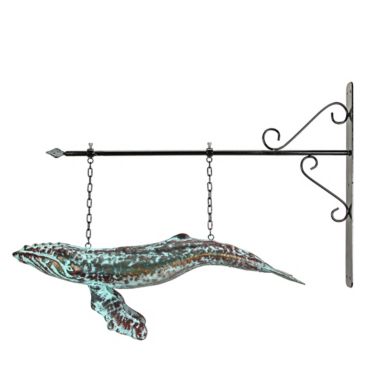 Contrast Metal Verdigris Copper Whale Wall Bracket Hanging Sculpture Outdoor Home Decor. View a larger version of this product image.