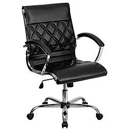 Emma + Oliver Mid-Back Designer Black LeatherSoft Swivel Office Chair with Arms