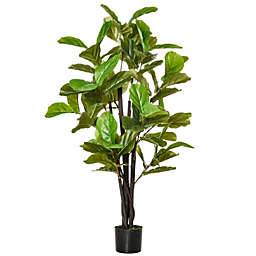 HOMCOM 4.5FT Artificial Fiddle Leaf Fig Tree Faux Decorative Plant in Nursery Pot for Indoor Outdoor Décor