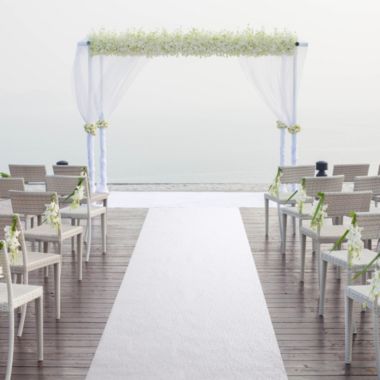 Blue Panda Leaf Print White Aisle Runner for Wedding Ceremony, Reception, Indoor and Outdoor Banquets (3 x 50 ft). View a larger version of this product image.