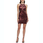 Guess Girl&#39;s Sequined Zippered Sleeveless Halter Short Body Con Party Dress Wine Size 6