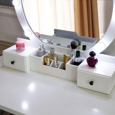 SalonMore Vanity Table Set with Lighted Mirror Round Makeup Vanity Table with 8 Light Bulbs. View a larger version of this product image.
