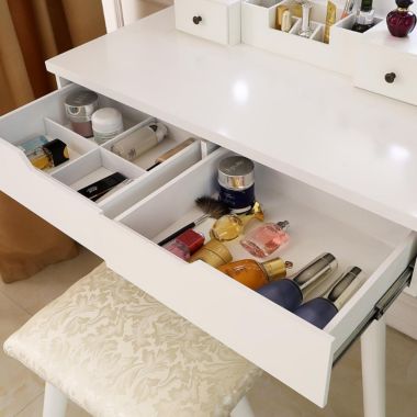 SalonMore Vanity Table Set with Lighted Mirror Round Makeup Vanity Table with 8 Light Bulbs. View a larger version of this product image.