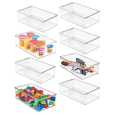 mDesign Plastic Stackable Toy Storage Bin Box with Lid, 8 Pack - Clear. View a larger version of this product image.