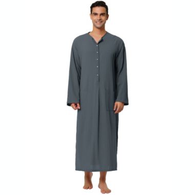 Lars Amadeus Men's Nightshirt Cotton Sleep Shirt Side Split Long Gown with Pockets, Classic Sleeve Straight Hem Sleep Shirt for Tall Henley, Large Gray. View a larger version of this product image.
