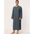 Alternate image 2 for Lars Amadeus Men's Nightshirt Cotton Sleep Shirt Side Split Long Gown with Pockets, Classic Sleeve Straight Hem Sleep Shirt for Tall Henley, Large Gray