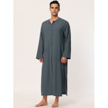 Lars Amadeus Men's Nightshirt Cotton Sleep Shirt Side Split Long Gown with Pockets, Classic Sleeve Straight Hem Sleep Shirt for Tall Henley, Large Gray. View a larger version of this product image.