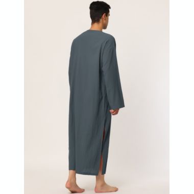 Lars Amadeus Men's Nightshirt Cotton Sleep Shirt Side Split Long Gown with Pockets, Classic Sleeve Straight Hem Sleep Shirt for Tall Henley, Large Gray. View a larger version of this product image.
