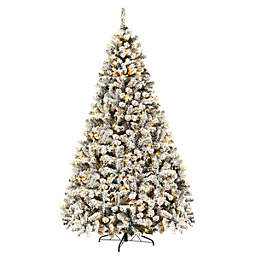 Costway 9-Foot Pre-Lit Artificial Christmas Tree Premium Snow Flocked Tree